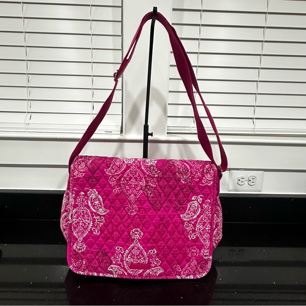 Vera Bradley Indio Quilted Messenger Bag Paisley Crossbody Pink Laptop Travel